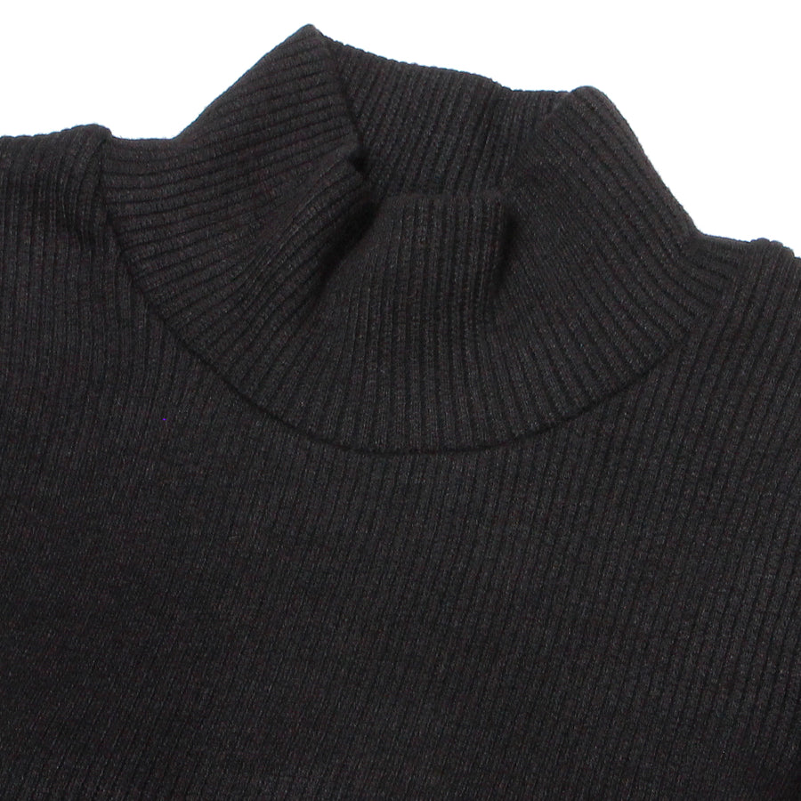 BACK OPEN RIBBED KNIT DRESS / BLACK