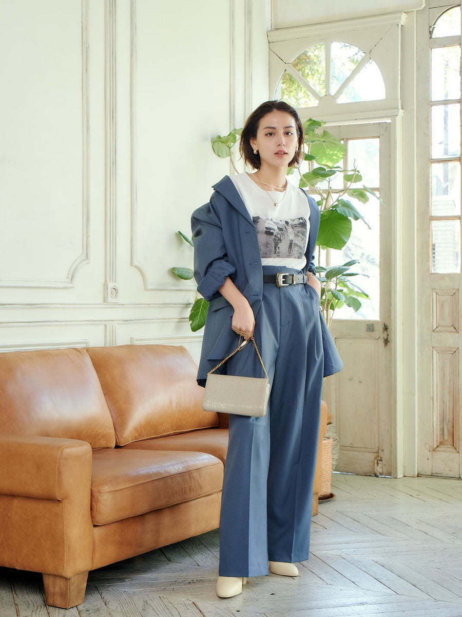 WIDE TUCK PANTS / NAVY