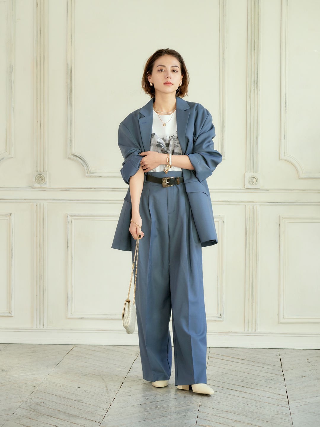 WIDE TUCK PANTS / NAVY